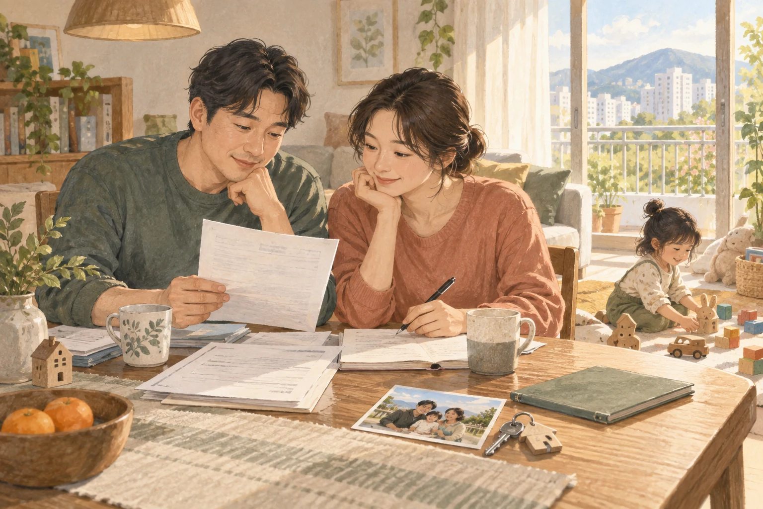 아이 곁에서 주거비와 가족의 생활을 함께 살펴보는 부부