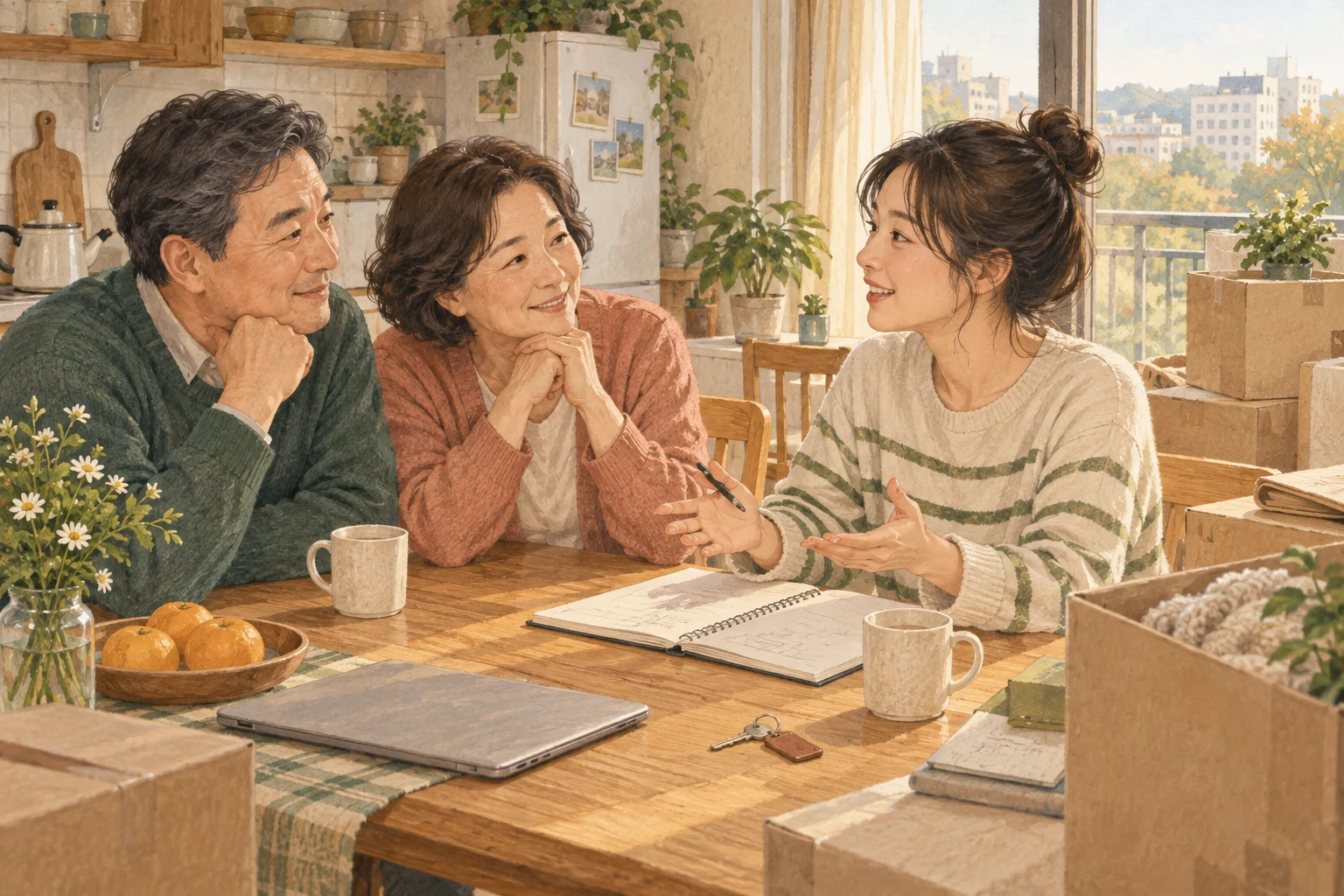 독립을 준비하는 성인 자녀의 이야기를 듣는 부모
